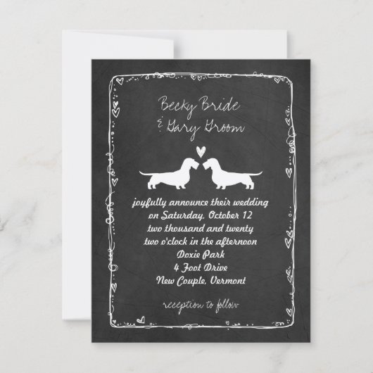 Invitation Mariage des silhouettes de fils Haired Dachshund (Devant)
