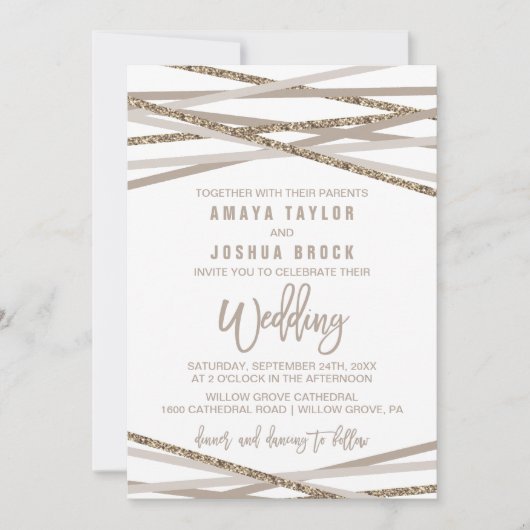 Invitation Mariage des Streamers Champagne et Ivory (Devant)