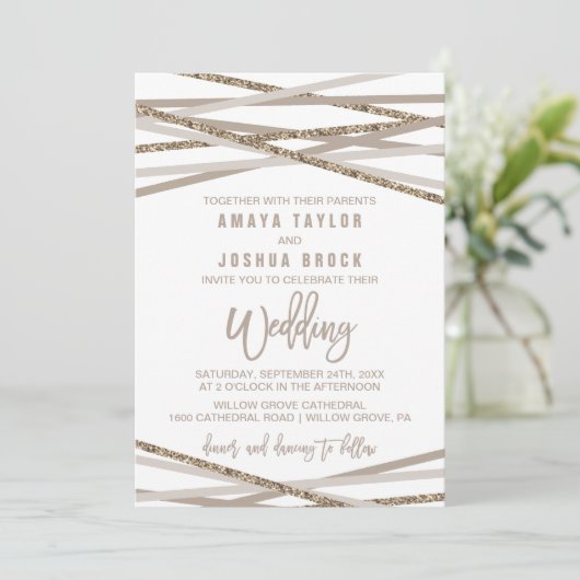 Invitation Mariage des Streamers Champagne et Ivory (Debout devant)
