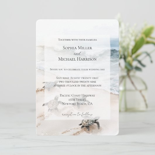 Invitation Mariage des tortues de mer Ocean Beach Coast (Debout devant)