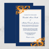 Invitation Mariage des tourbillons de la marine bleu et orang (Devant / Derrière)