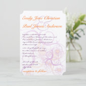 Invitation Mariage des tourbillons et des coeurs orange et vi (Debout devant)
