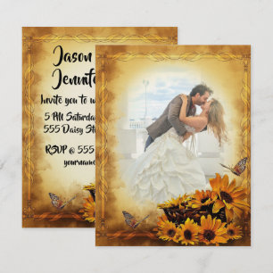 Invitation Mariage des Tournesols d'or et des papillons