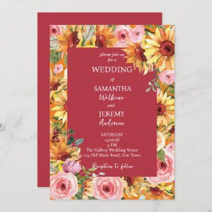 Invitation Mariage des tournesols et roses roses roses