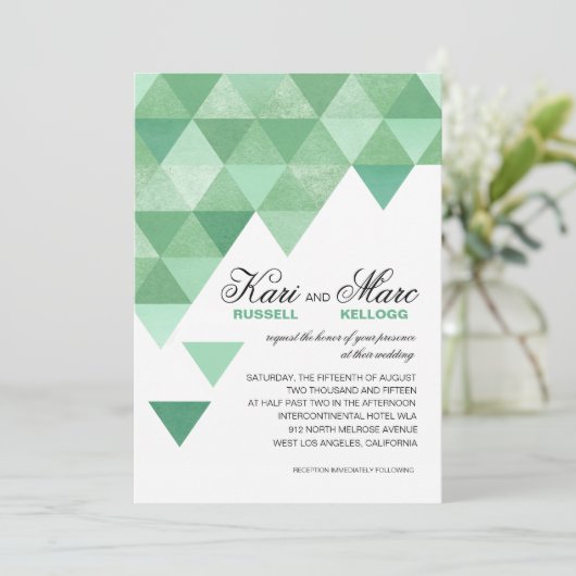 Invitation Mariage des triangles géométriques| vert menthe (Debout devant)
