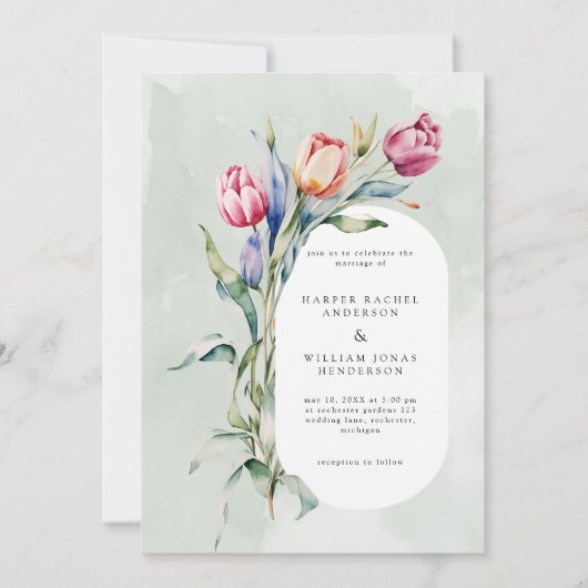 Invitation Mariage des tulipes d'aquarelle de printemps (Devant)