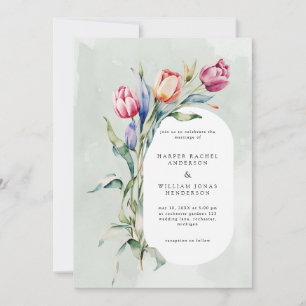 Invitation Mariage des tulipes d'aquarelle de printemps