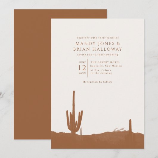 Invitation Mariage Désert Cactus Terracotta (Devant / Derrière)