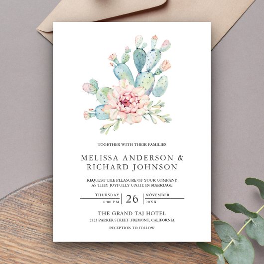 Invitation Mariage Désert Floral Terreux Cactus Doux