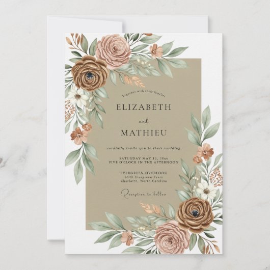Invitation Mariage Désertique Organique Sable (Devant)
