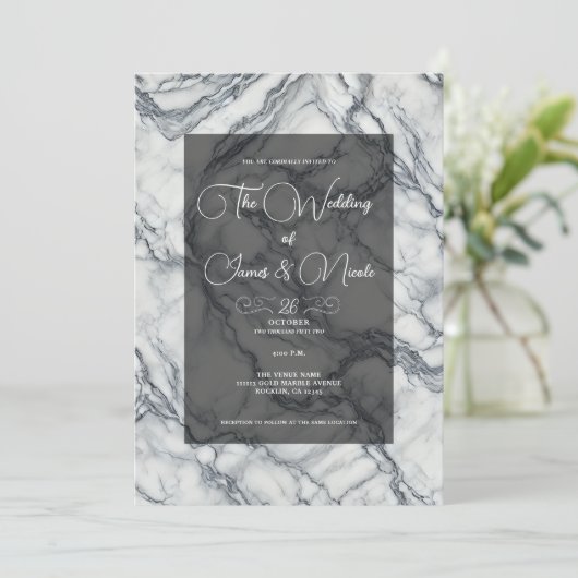 Invitation Mariage design en marbre gris et blanc (Debout devant)