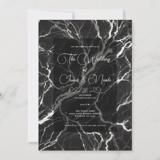 Invitation Mariage design en marbre noir et blanc (Devant)