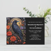 Invitation Mariage Design Gothique Corbeau Noir avec Fleurs (Debout devant)