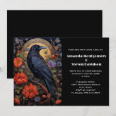 Invitation Mariage Design Gothique Corbeau Noir avec Fleurs (Devant / Derrière)