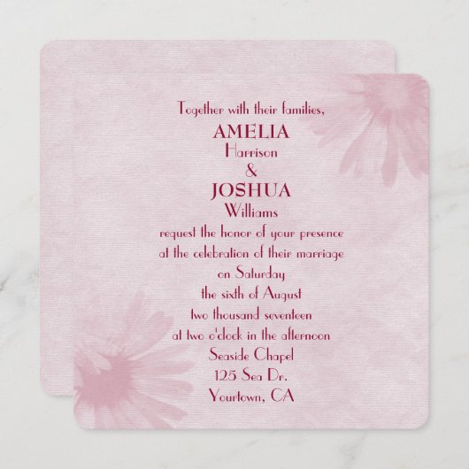 Invitation mariage design rose pâle (Devant / Derrière)