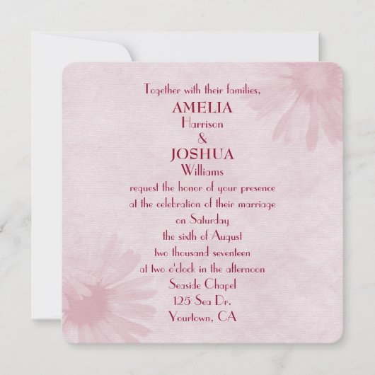 Invitation mariage design rose pâle (Devant)