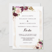 Invitation Mariage d'Espagne d'or géométrique Bourgogne (Devant)