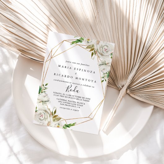 Invitation Mariage d'espagnol de pivoine géométrique or