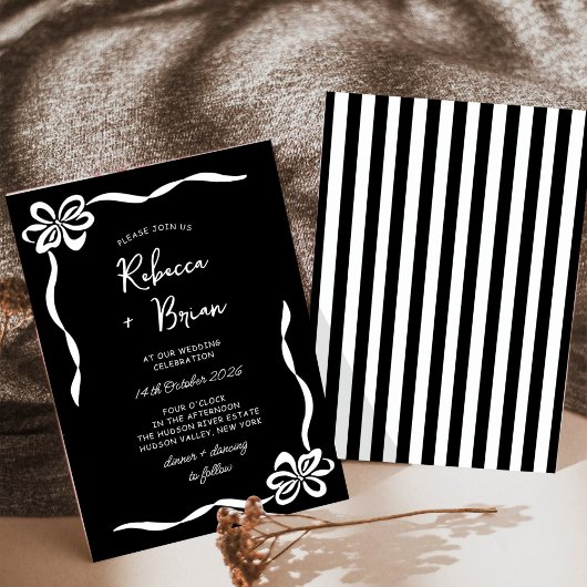 Invitation Mariage d'esquisse de ruban noir à main dessinée