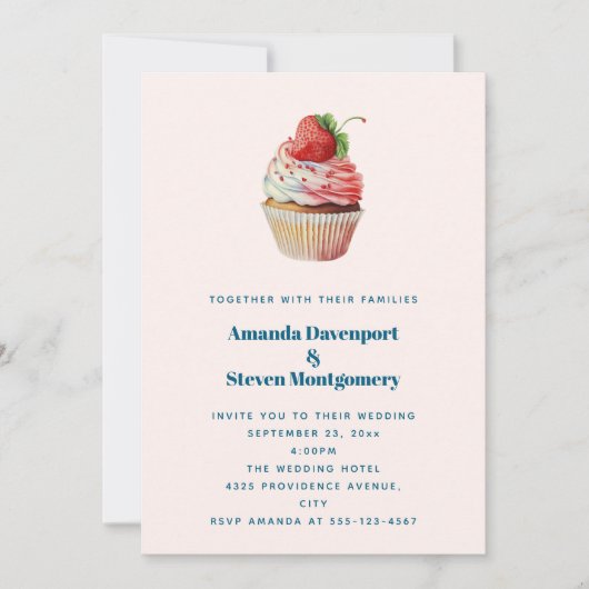 Invitation Mariage dessert sucré fraise Cupcake (Devant)