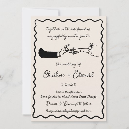 Invitation Mariage Dessin à la Main Funky Écriture (Devant)