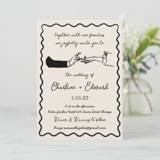 Invitation Mariage Dessin à la Main Funky Écriture (Debout devant)