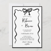 Invitation Mariage Dessin à la Main Ruban à l'Arc Noir Esquis (Devant)