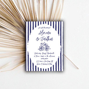 Invitation Mariage Dessiné à la Main Bleu Vintage