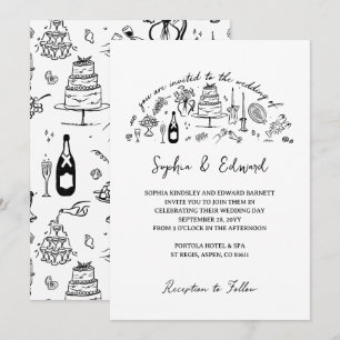 Invitation Mariage dessiné à la main dans un style fantaisist