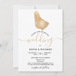 Invitation Mariage Destination Barbade Tropical Gold Map