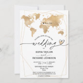 Invitation Mariage Destination Gold World Map Frame (Devant)