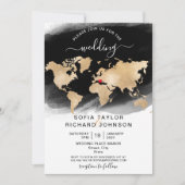 Invitation Mariage Destination Gold World Map Heart Invitatia (Devant)