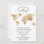 Invitation Mariage Destination Gold World Map Heart Invitatia (Devant)