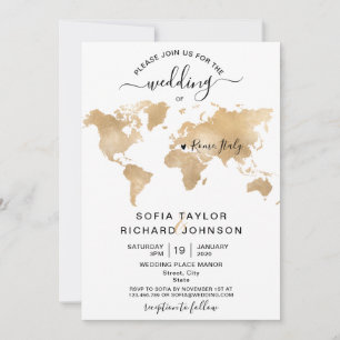 Invitation Mariage Destination Gold World Map Heart Invitatia