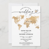 Invitation Mariage Destination Gold World Map Heart Invitatia (Devant)