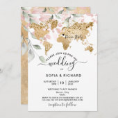 Invitation Mariage Destination Gold World Map Heart Invitatia (Devant / Derrière)