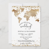 Invitation Mariage Destination Gold World Map Heart Invitatia (Devant)