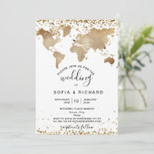 Invitation Mariage Destination Gold World Map Heart Invitatia (Debout devant)