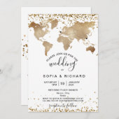 Invitation Mariage Destination Gold World Map Heart Invitatia (Devant / Derrière)