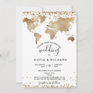 Invitation Mariage Destination Gold World Map Heart Invitatia