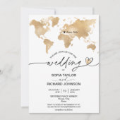 Invitation Mariage Destination Gold World Map Heart Invitatia (Devant)