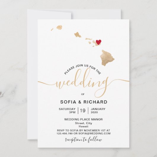 Invitation Mariage Destination Hawaii Moveable Heart (Devant)