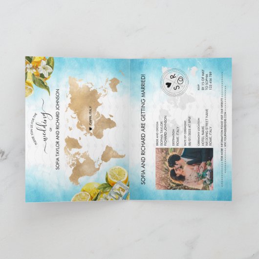 Invitation Mariage Destination Lemon Summer Passport Italie (Intérieur)