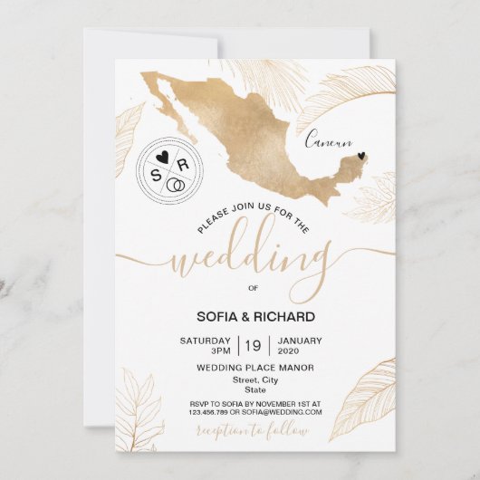 Invitation Mariage Destination Mexique Gold Movable Heart Inv (Devant)