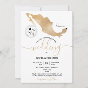 Invitation Mariage Destination Mexique Gold Movable Heart Inv