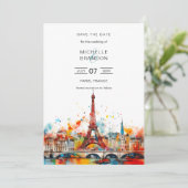 Invitation Mariage Destination moderne Paris Tour Eiffel (Debout devant)