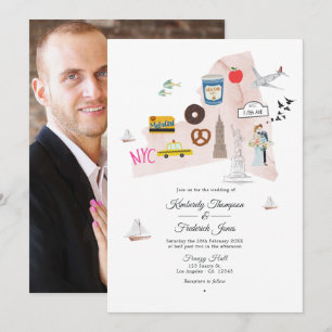 Invitation Mariage Destination New York USA Photo Aquarelle