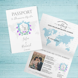 Invitation Mariage Destination Passeport Bleu Cimier Monogram