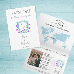 Invitation Mariage Destination Passeport Bleu Cimier Monogram
