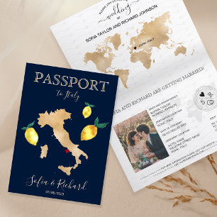 Invitation Mariage Destination Passeport Gold Capri Italie